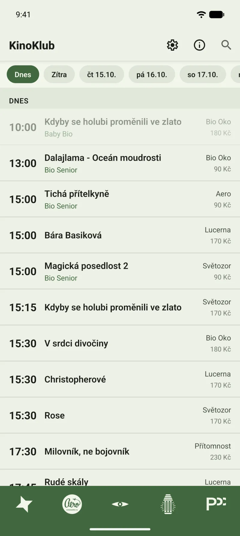 KinoKlub app on Android — programme in Material You colours